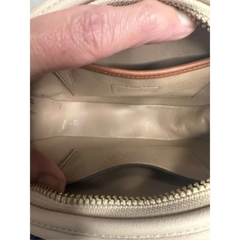 Coach Signature Chain Leather Jacquard Quilt Print Crossbody Bag Stone Ivory